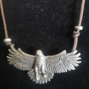 Rare Vintage Pewter Artisan Eagle Necklace